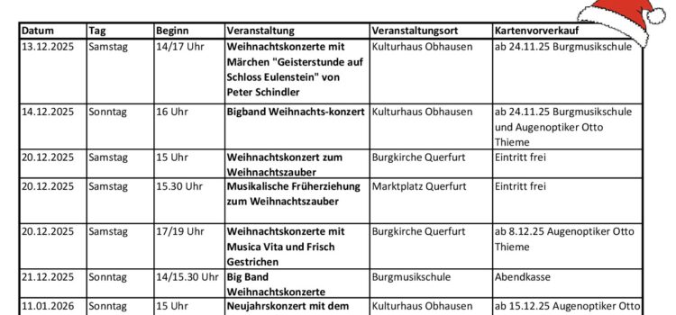 Konzerte im Dezember und 2026 Konzerte im Dezember und 2026